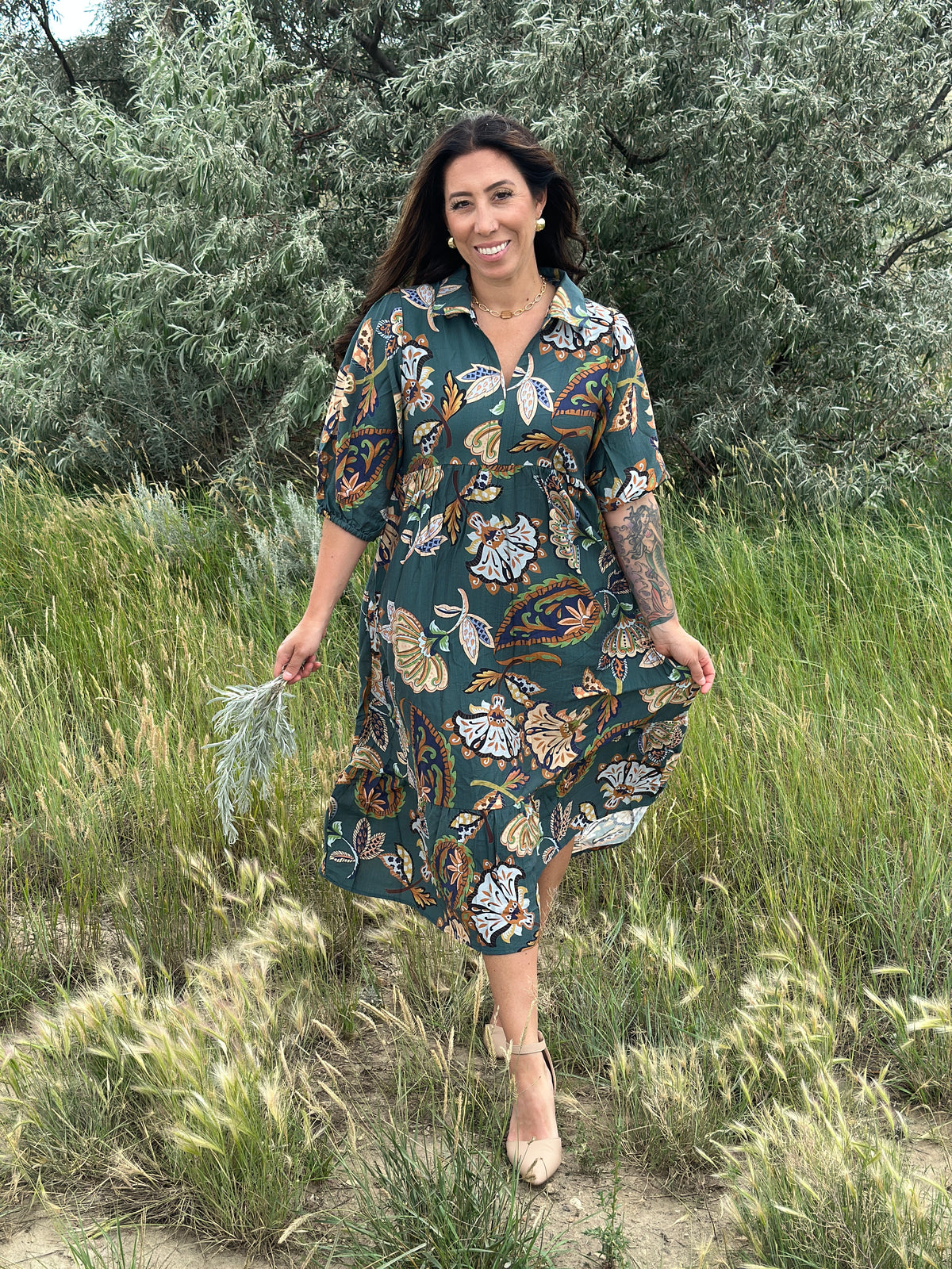 Teal 3/4 Sleeve Collared Dress (Small - 2X)