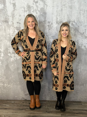 Caramel Aztec Cardigan with Optional Belt
