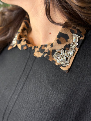 Faux Collar - Rhinestone Leopard