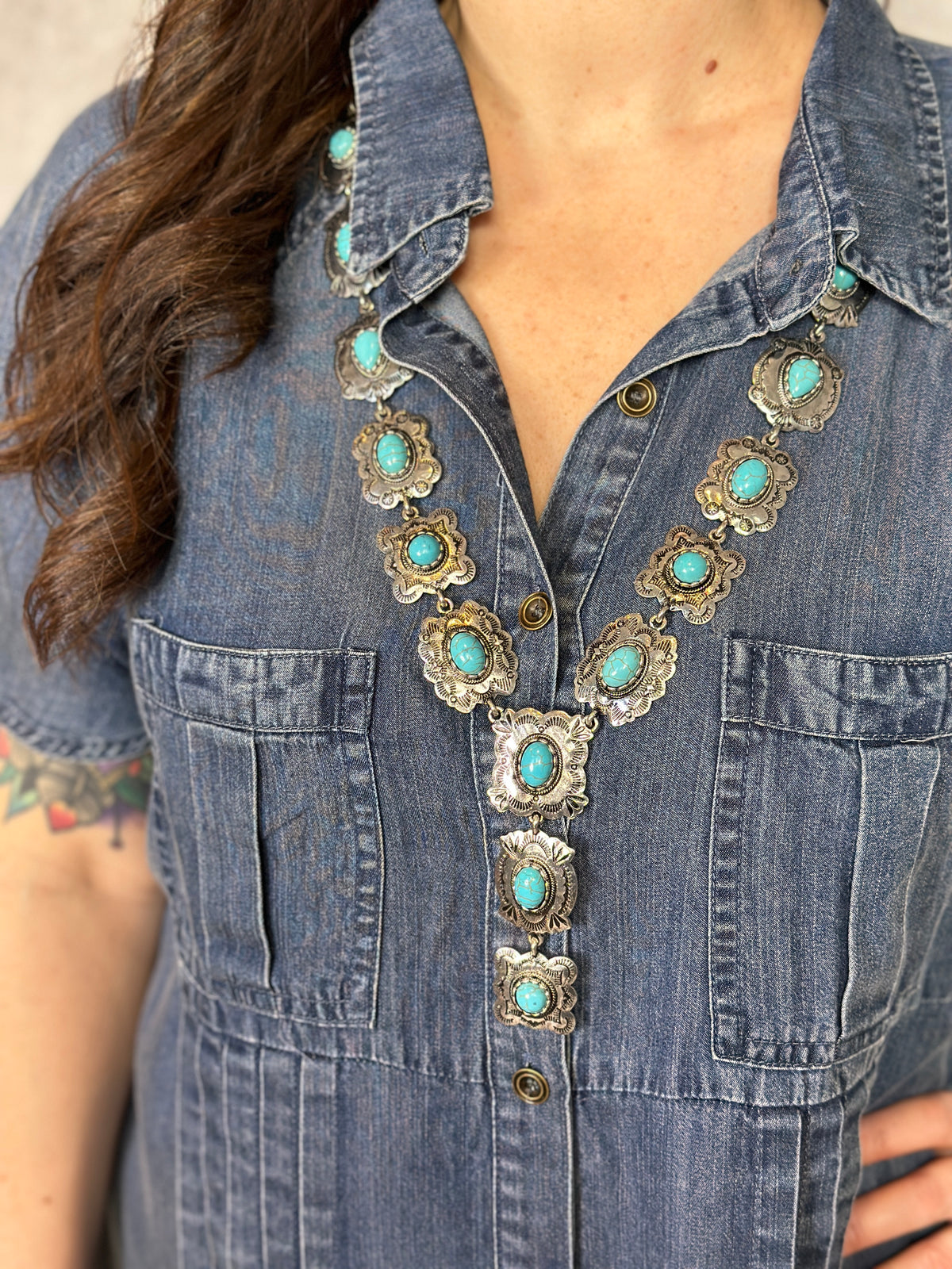 Silver Turquoise Squash Necklace with Matching Statement Earring