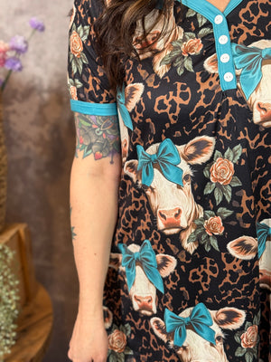 Buttery Shirley Lounge Nightgown - Leopard Cow (XS- 3X)