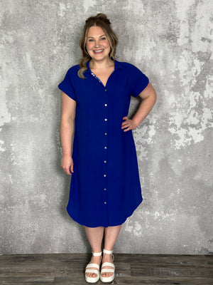 Blue Airflow Button Up Pocket Dress- FINAL SALE
