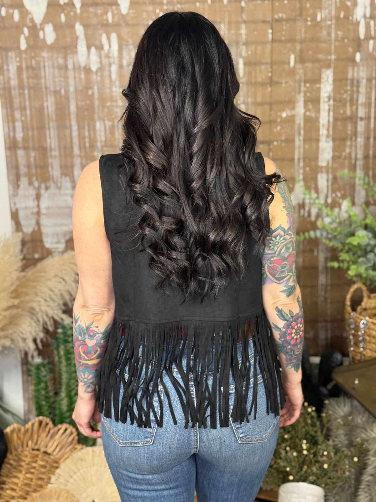 Embroidered Rose Fringe Vest