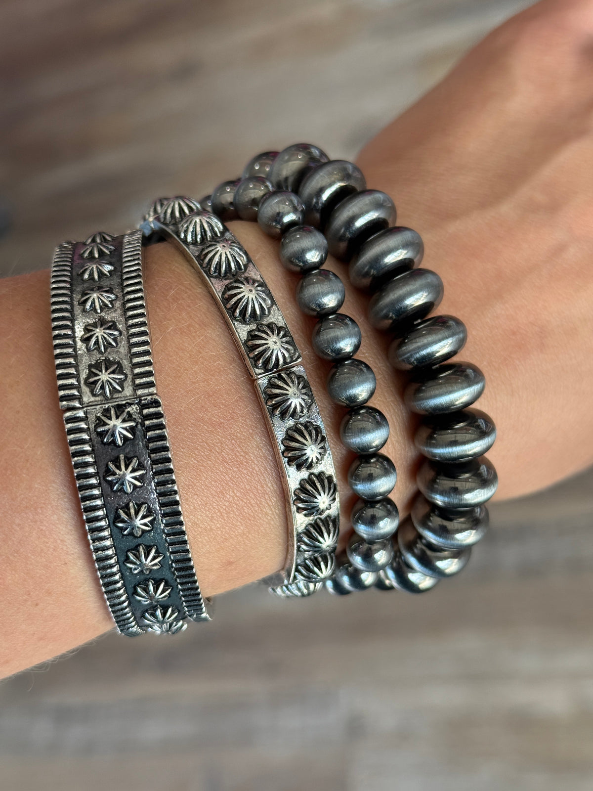 4 Strand Faux Pearl and Metal Stretch Bracelet