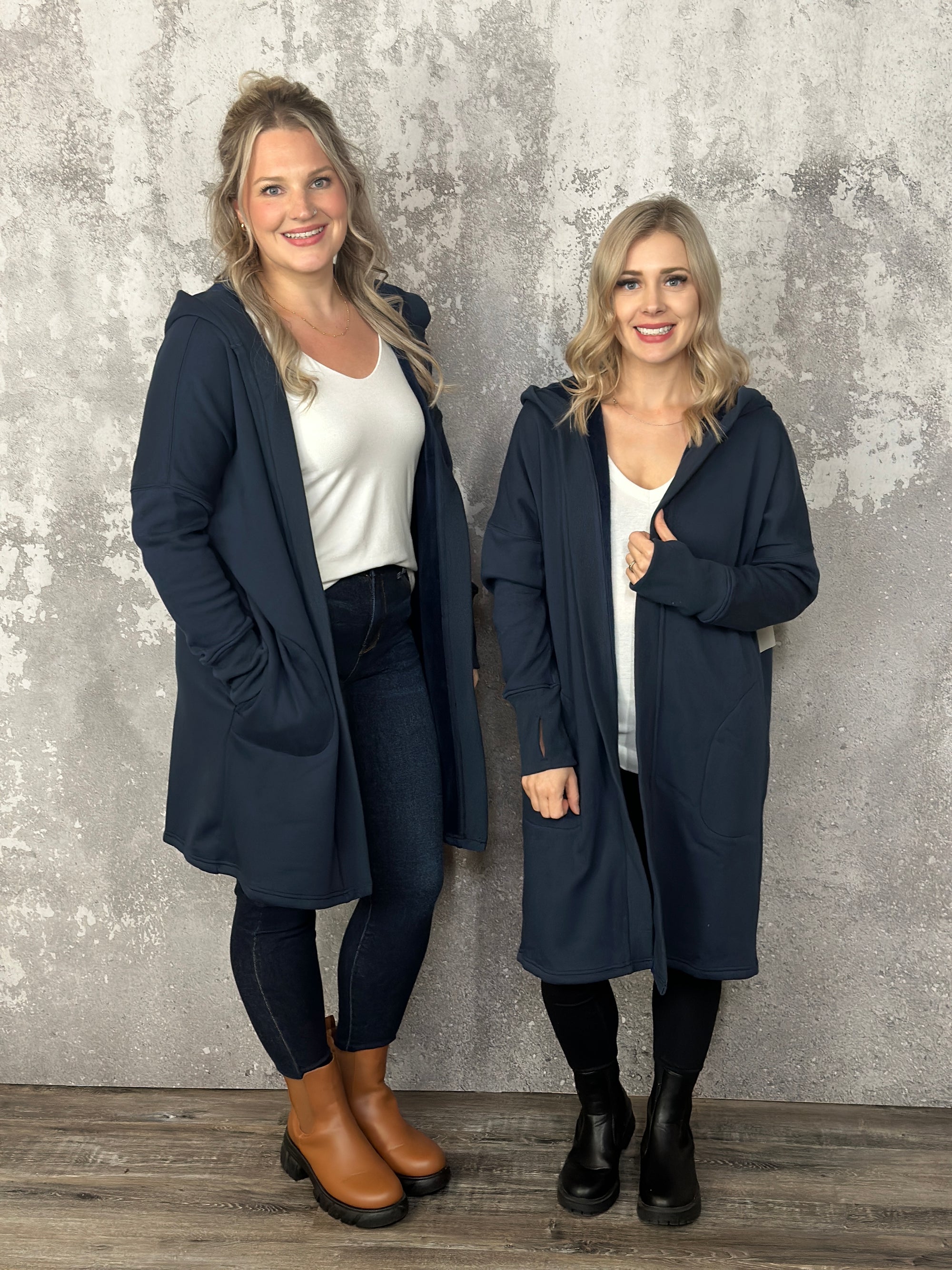 Long Line Hooded Cardigan - Deep Blue
