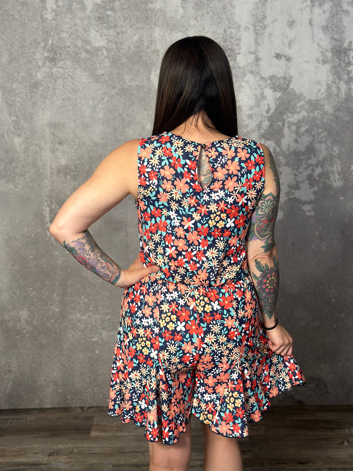 Navy Floral Romper (Small - 3X)