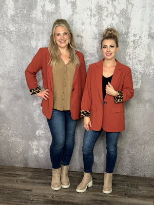 Leopard Lined Blazer - Rust