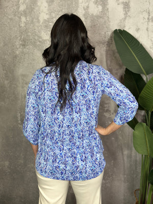 The Wrinkle Free Lizzie Top - Blue Paisley (SMALL LEFT)