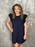 Mineral Wash French Terry Ruffle Sleeve Dress - Navy