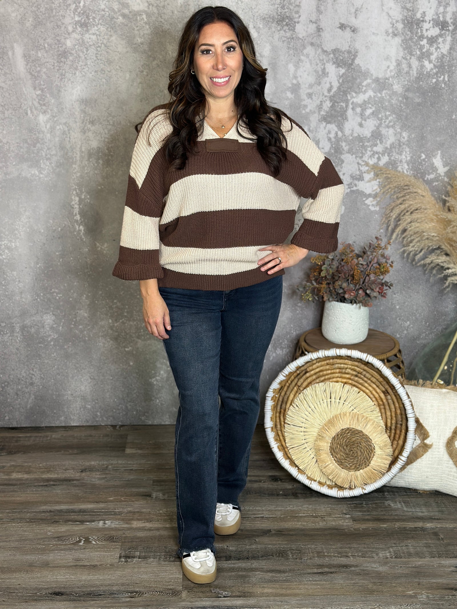 Stripe Sutton Sweater - Brown (Small - 2X)