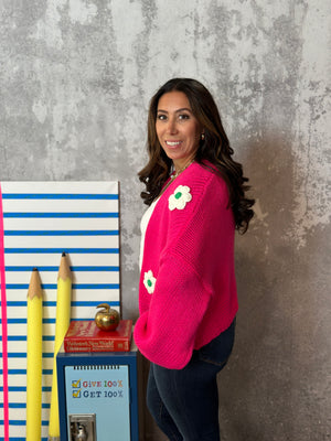 Pink Floral Detail Cardigan (Small - 2X) Restock