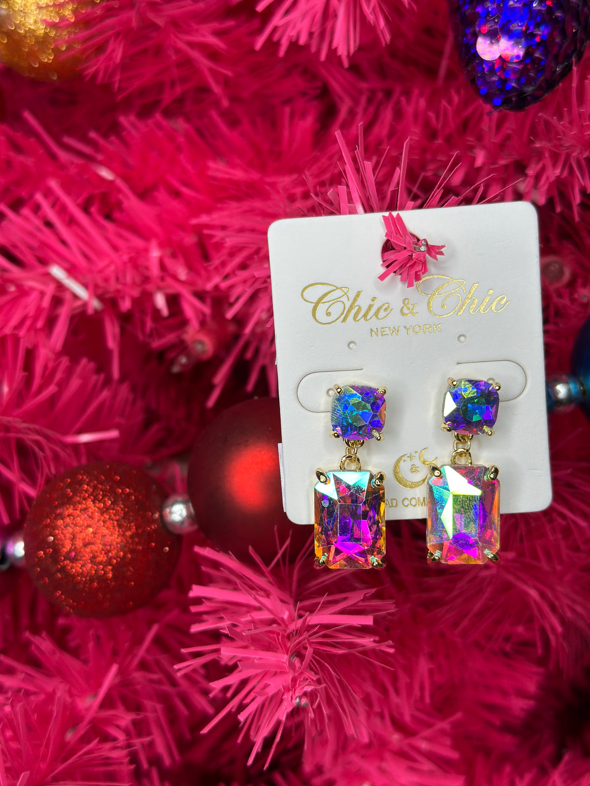 Two Gem Statement Earring - Iridescent