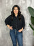 3/4 Sleeve Button Up Pocket AIrflow Top  - Black - BESTSELLER