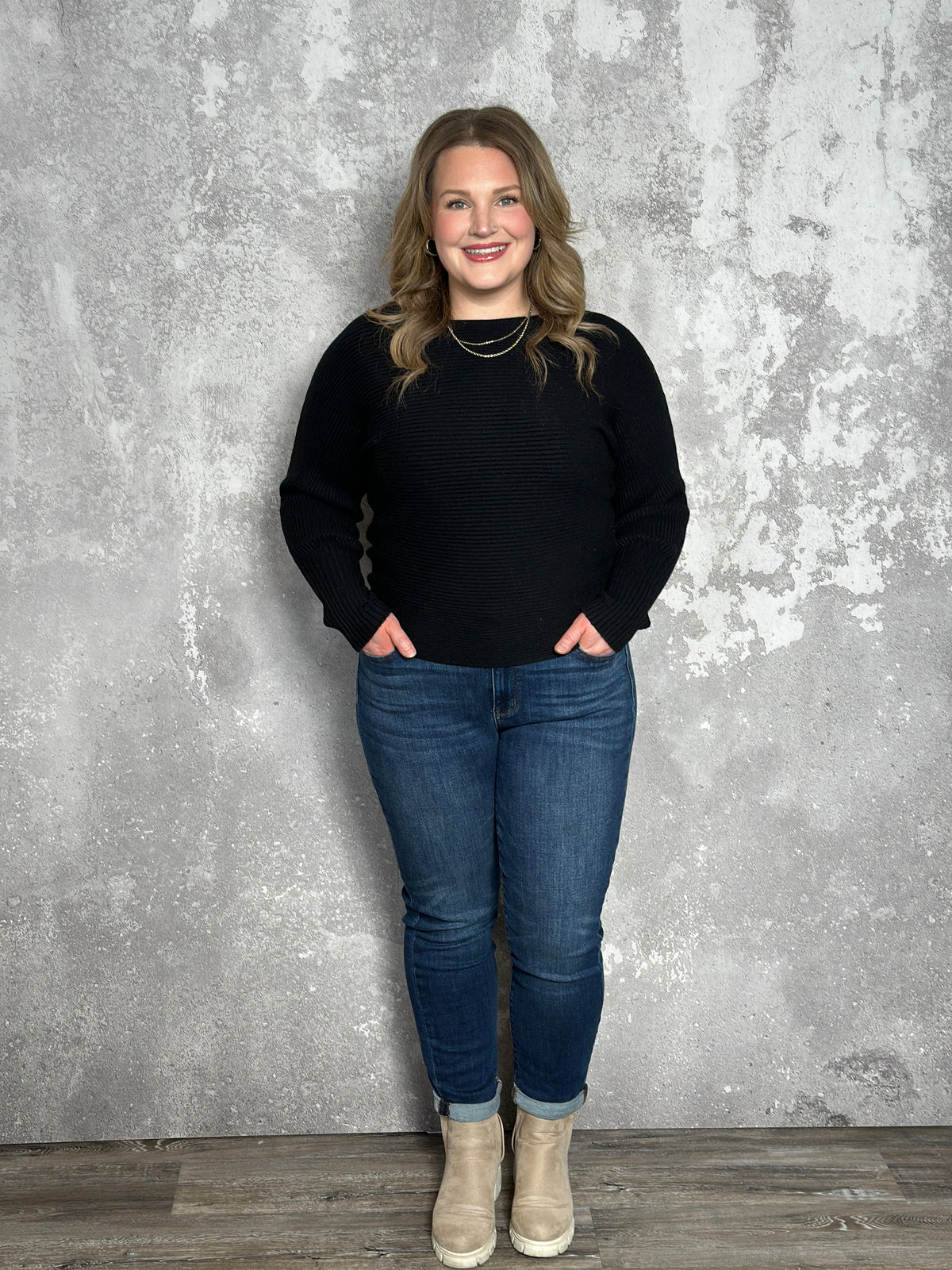 Black Dolman Ribbed Sweater (Small - 2X)