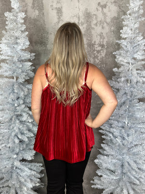 Velvet Lace Pleated Cami Tank - Red FINAL SALE