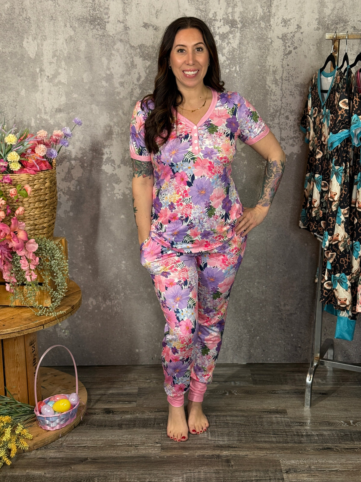 Buttery Shirley Lounge Sets - Lavender Floral - (XS - 3X)