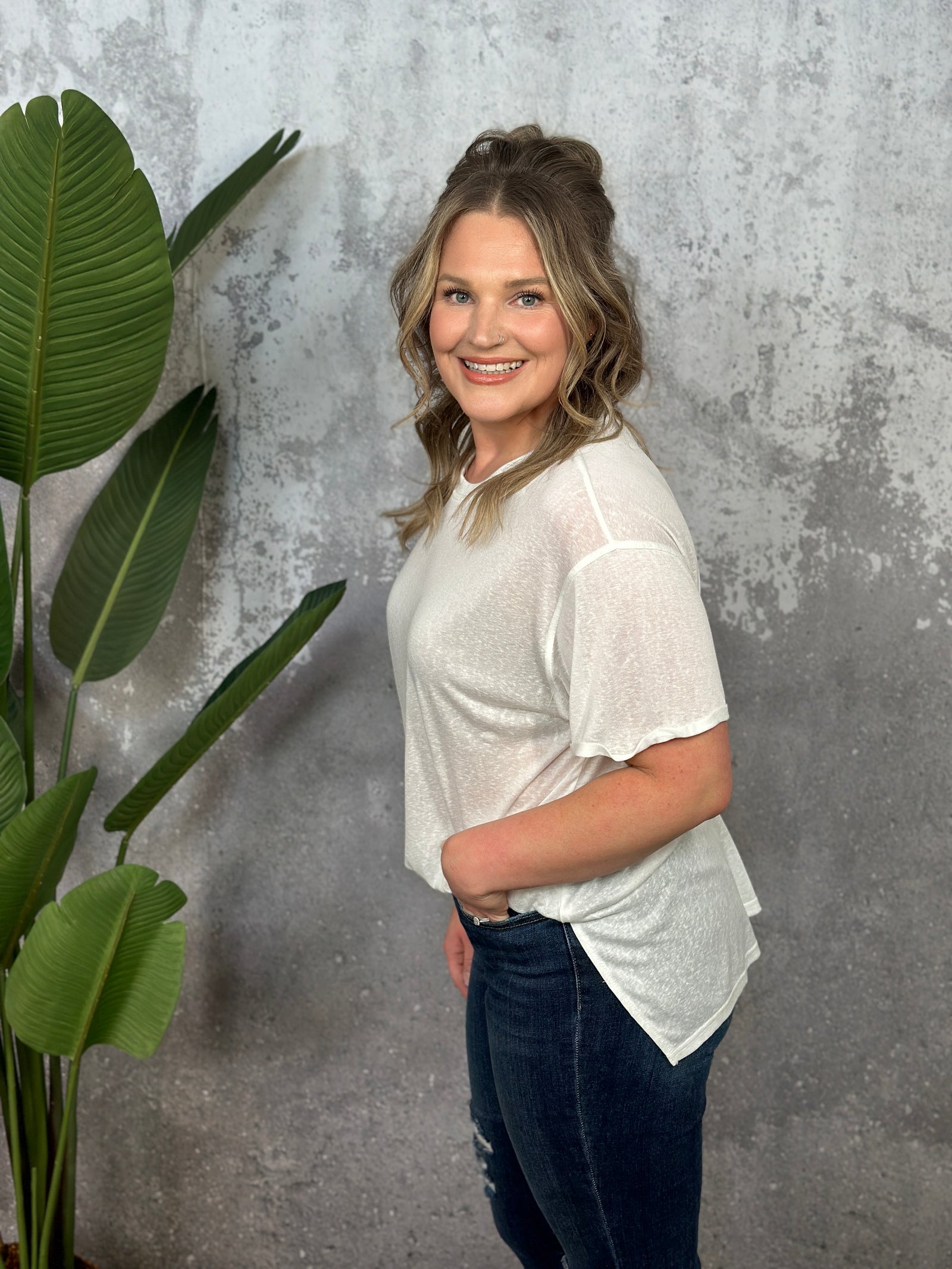 Basic Slub Jersey Tee with Rolled Sleeves - White FINAL SALE