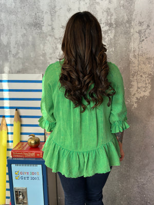 Green Gauze Peplum Top