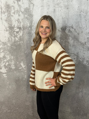 Stripe Sleeve Checker Body Sweater