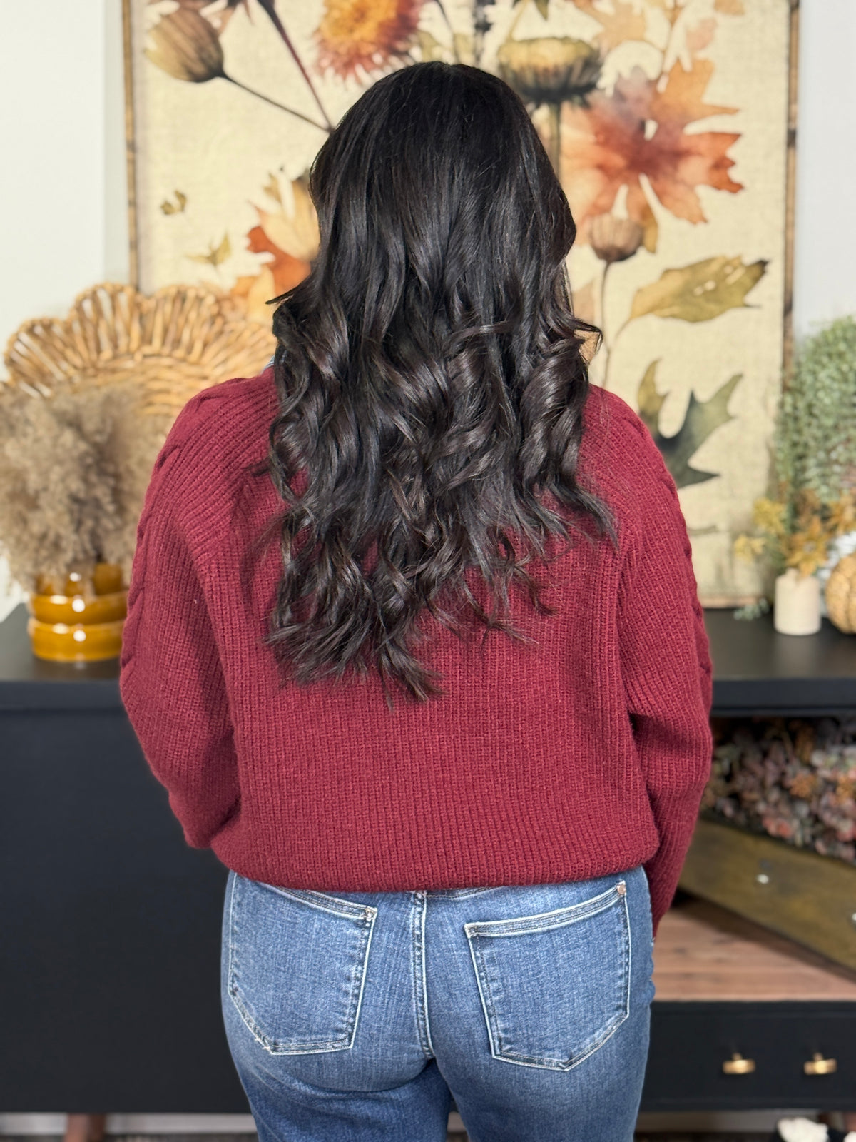Denim Collared Sweater - Burgundy (Small - 2X)