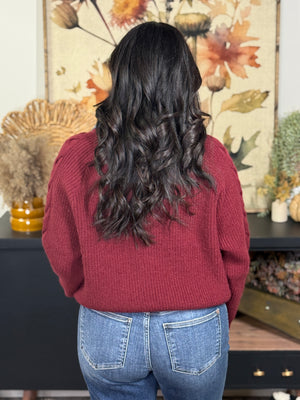 Denim Collared Sweater - Burgundy (Small - 2X)