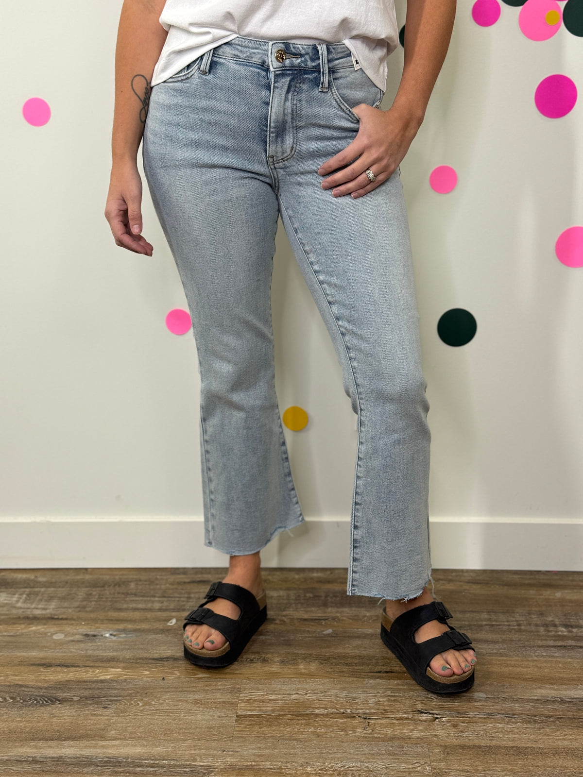 Judy Blue Medium Rise Raw Hem Kick Flare Crop Jean (sizes 0/24-24W)