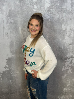 Happy Easter Glitter Lettering Sweater- FINAL SALE