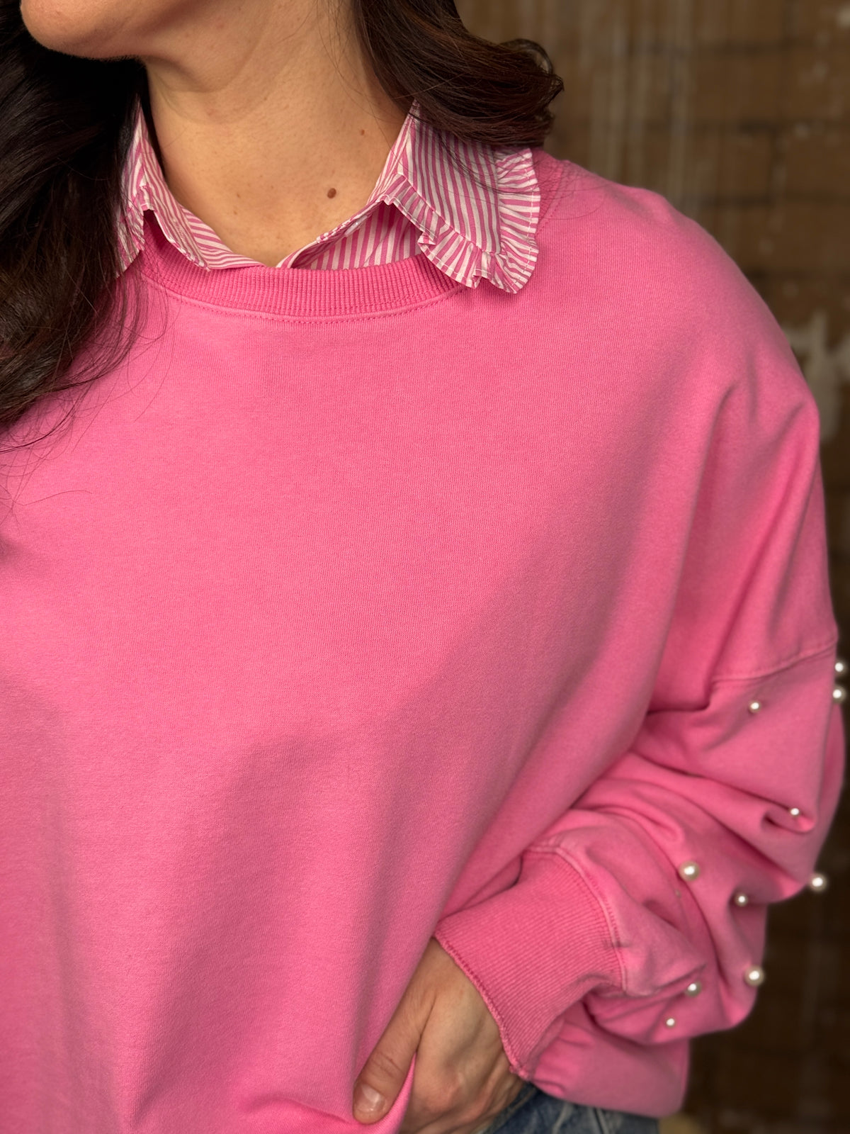 Faux Collar - Peter Pan Ruffle - Pink Stripe