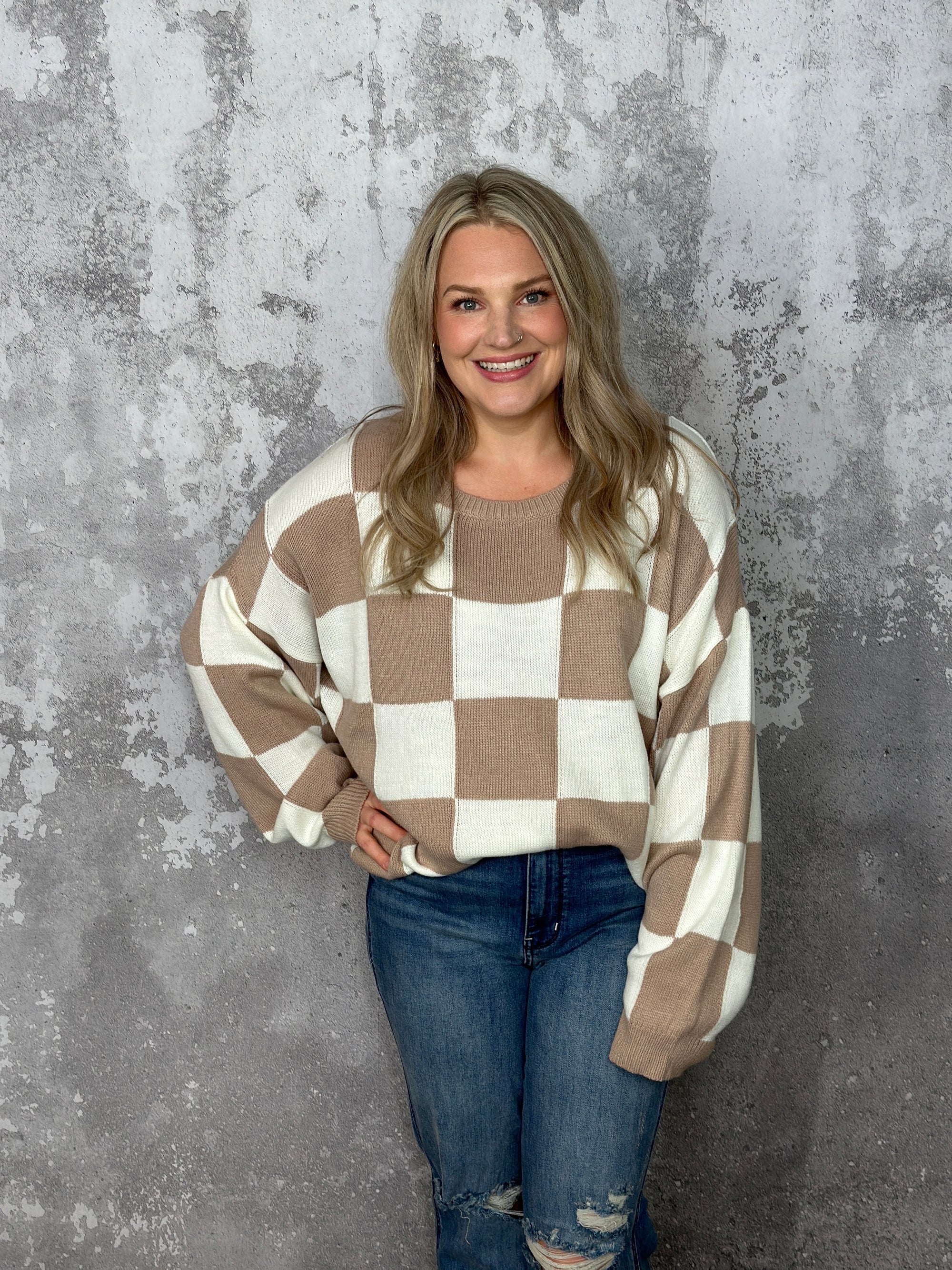 Racetrack Sweater - Tan/White (Small - 3X)