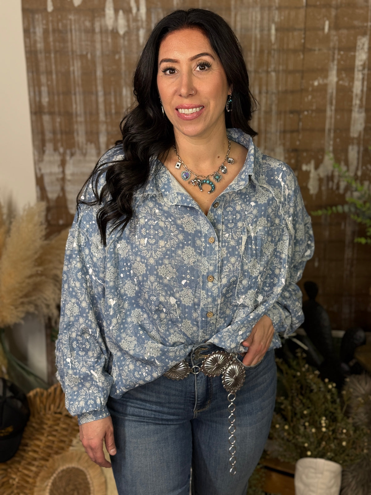 Vintage Paisley Button Up Top