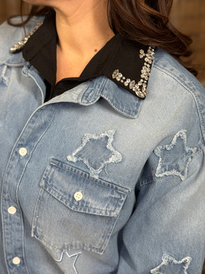 Faux Collar - Black Rhinestone Trim