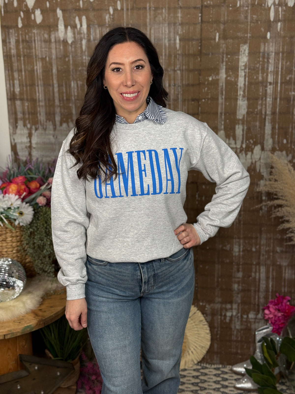 Faux Collar - Peter Pan Ruffle - Blue Stripe