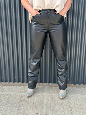 Faux Leather Farah Straight Leg Pants - Black FINAL SALE