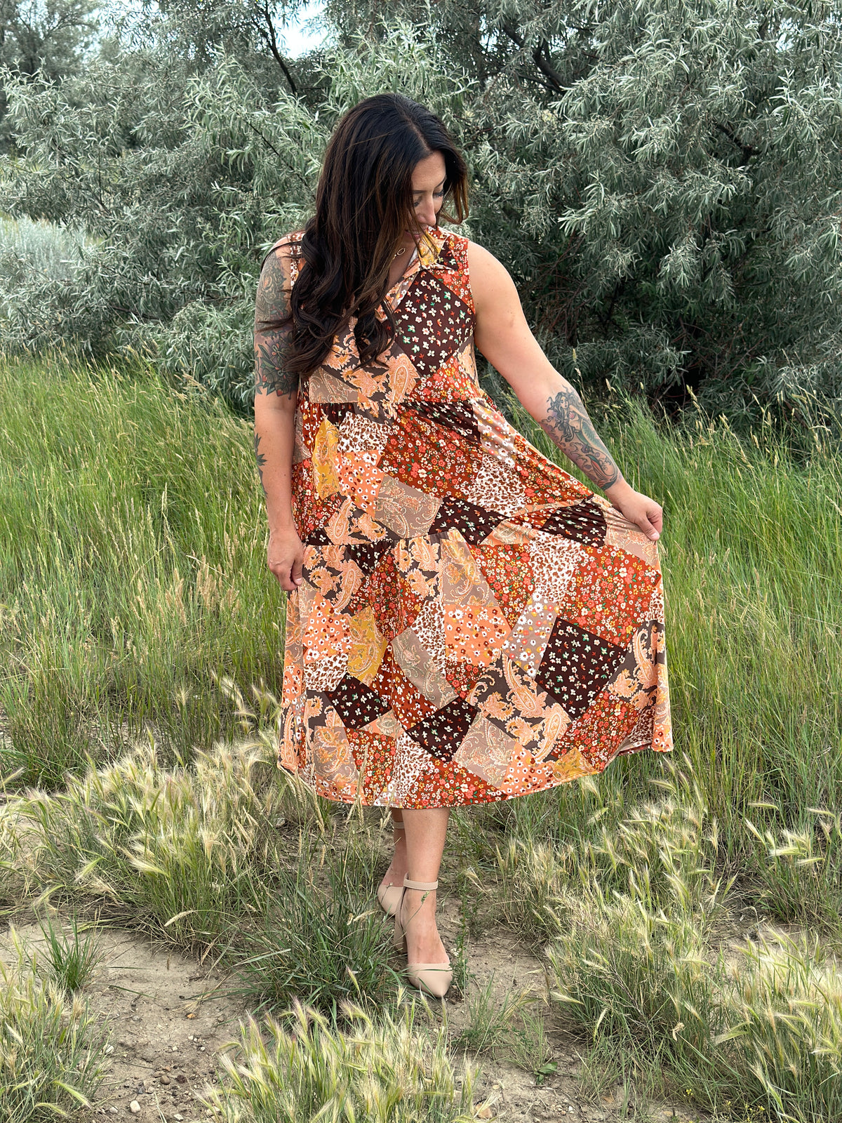 Buttery Soft Patchwork Collared Tank Dress (Small - 3X)