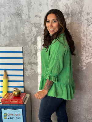 Green Gauze Peplum Top