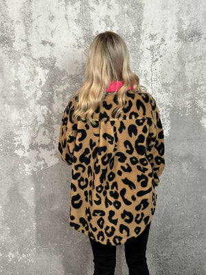 Leopard Shacket with Pink Trim (Small - 3X)