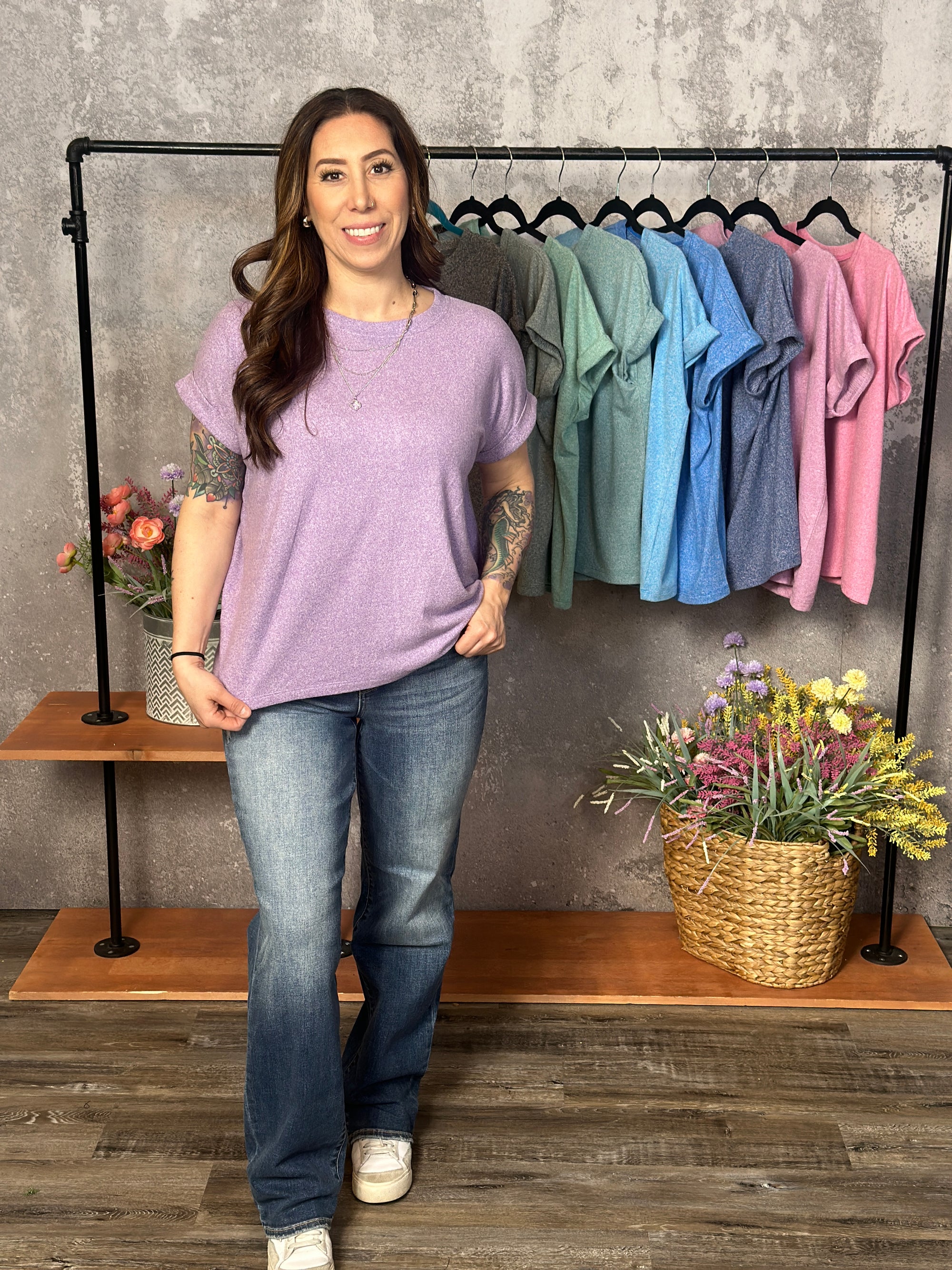 Soft Hacci Round Neck Top - Lavender