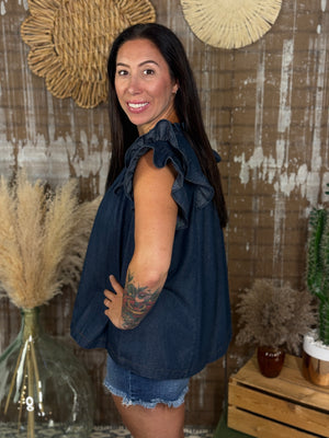 Denim Ruffle Sleeve Tank