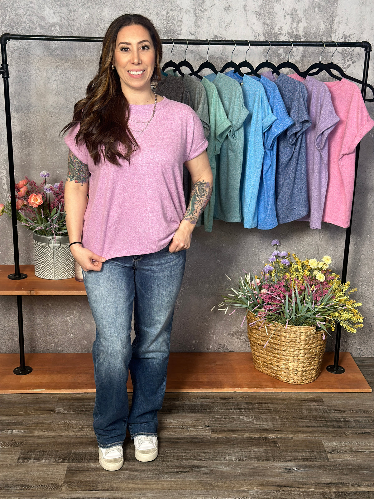 Soft Hacci Round Neck Top - Mauve