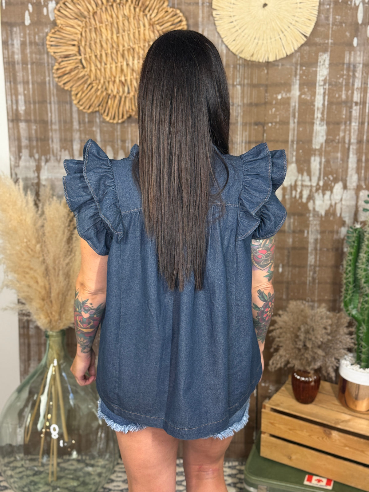 Denim Ruffle Sleeve Tank