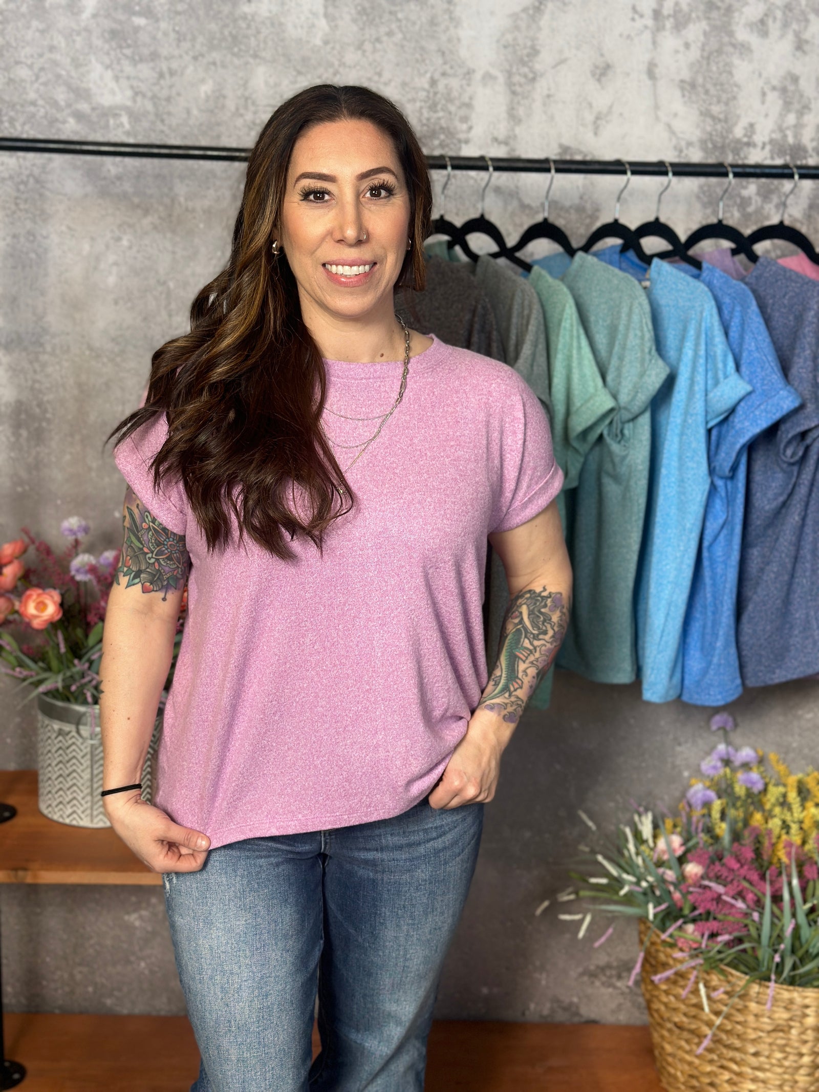 Soft Hacci Round Neck Top - Mauve