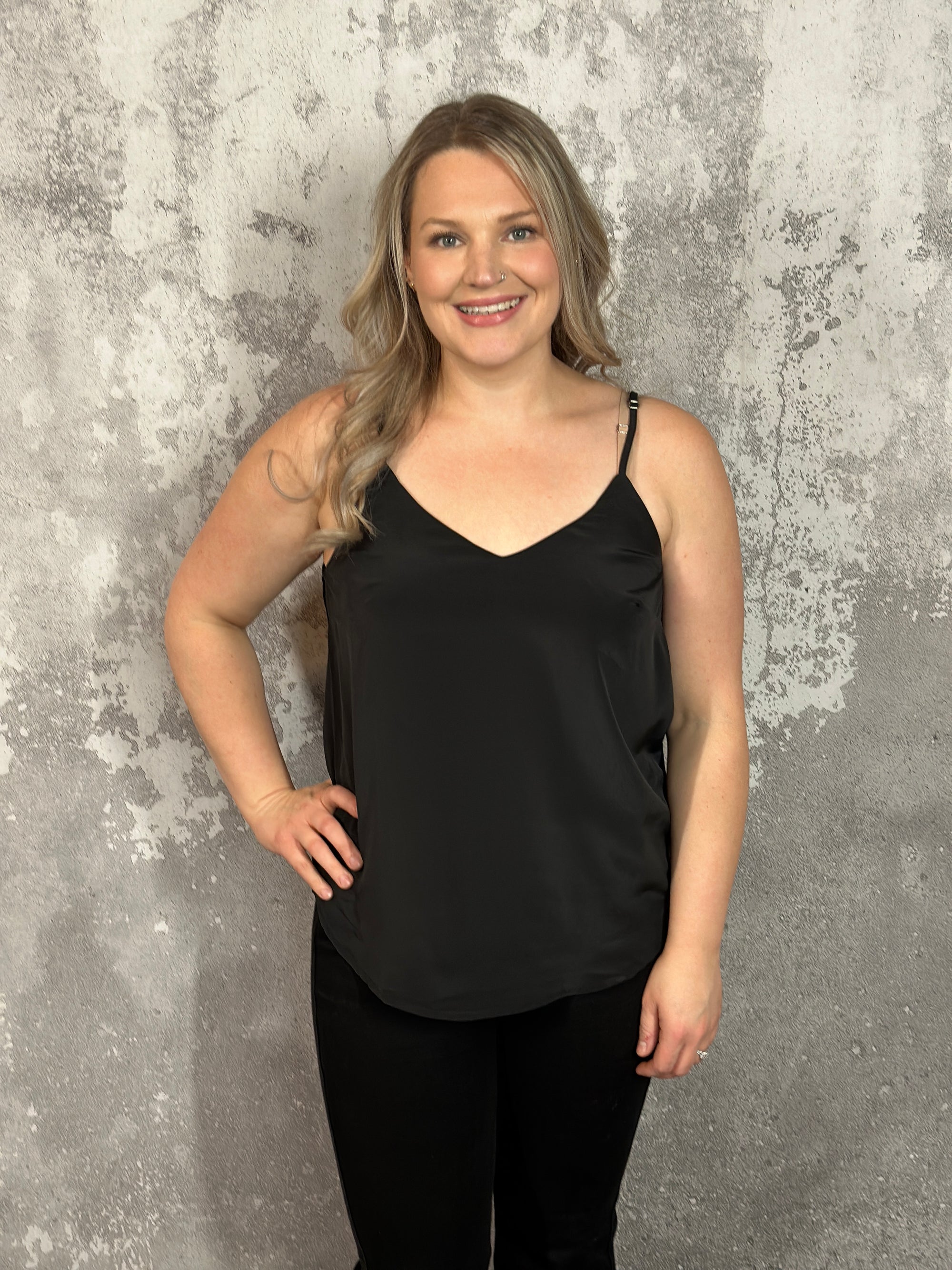 Emma Adjustable Strap Basic Tank - Black