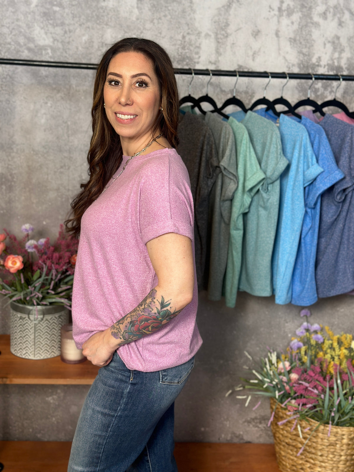 Soft Hacci Round Neck Top - Mauve