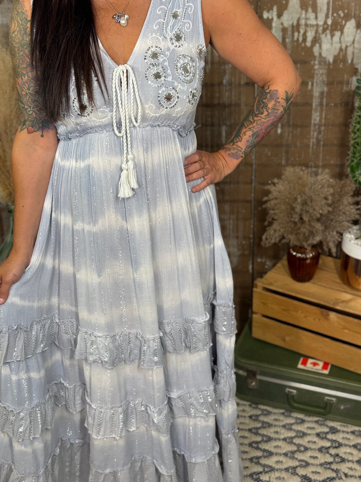 Light Blue Tie Dye Sparkle Goddess Dress
