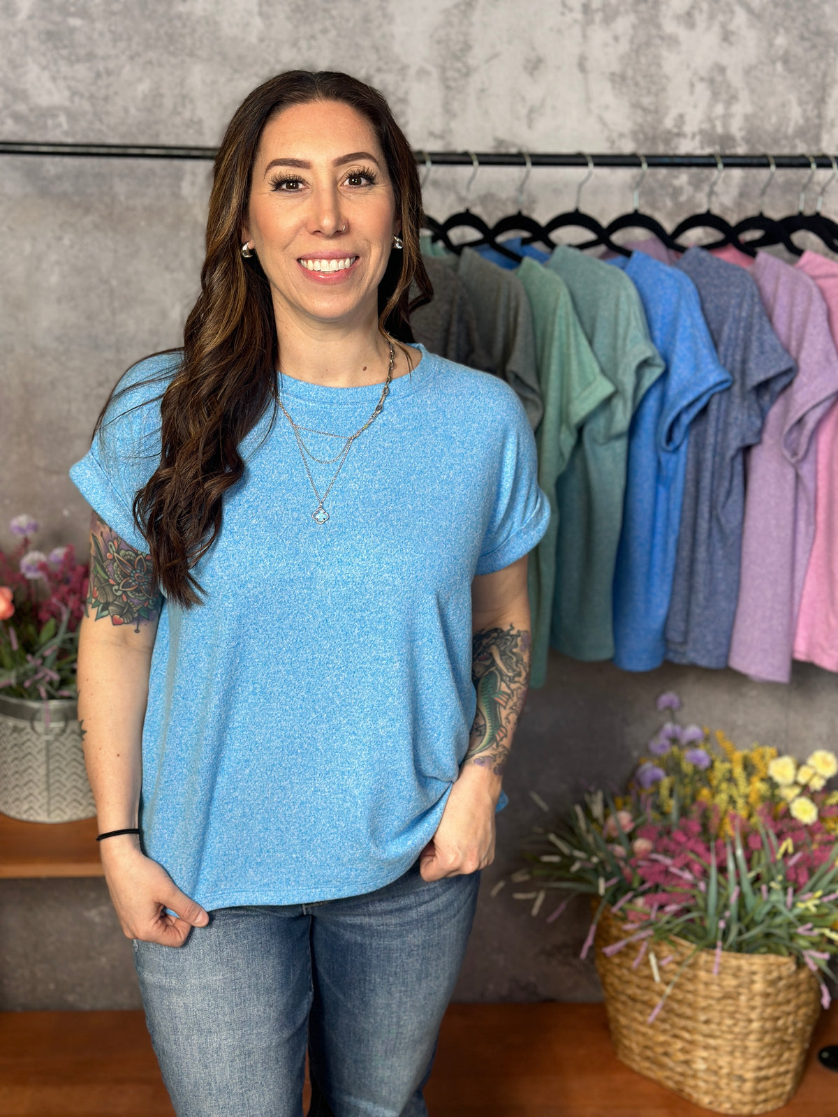 Soft Hacci Round Neck Top - Deep Sky