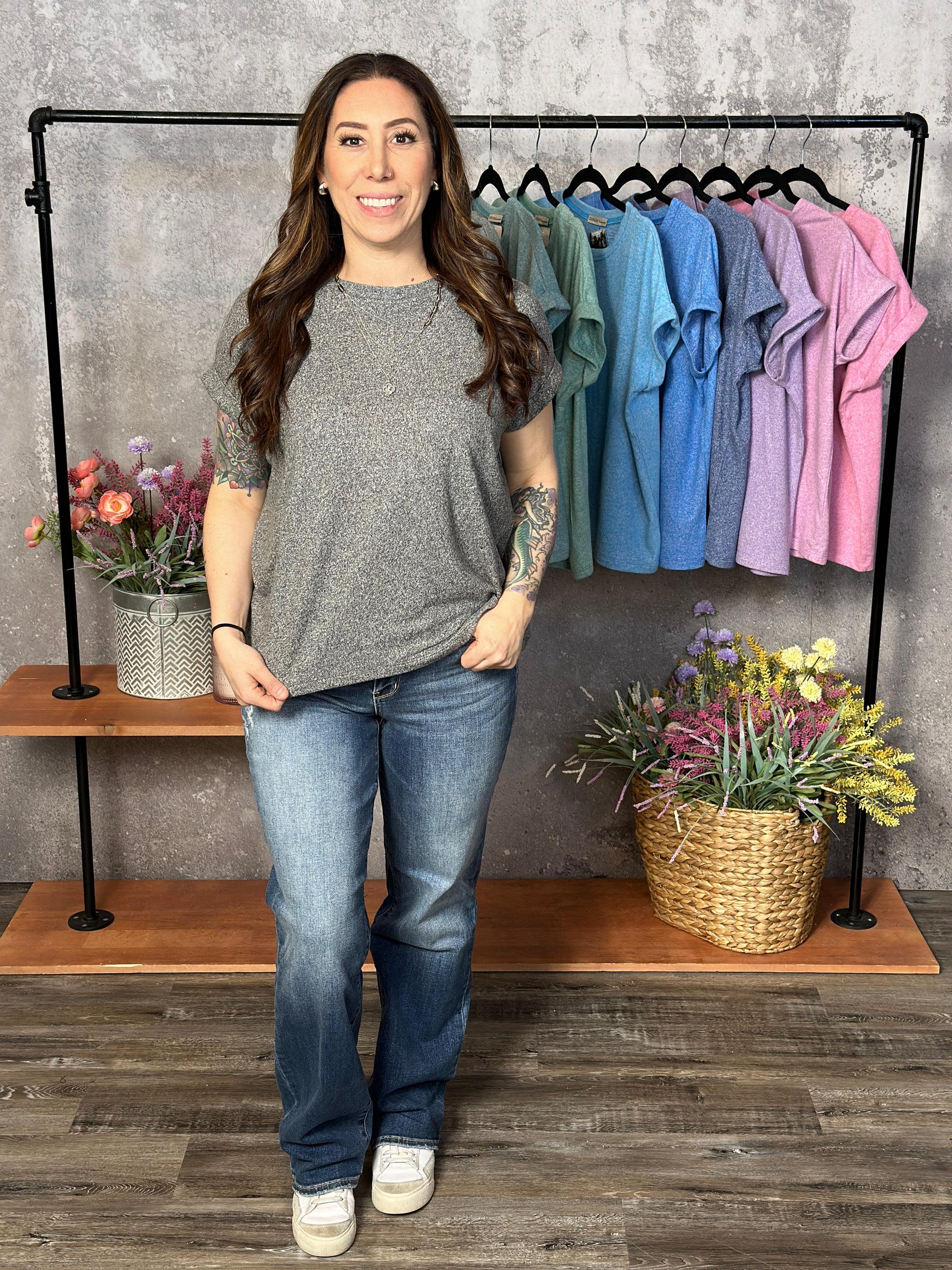 Soft Hacci Round Neck Top - Black