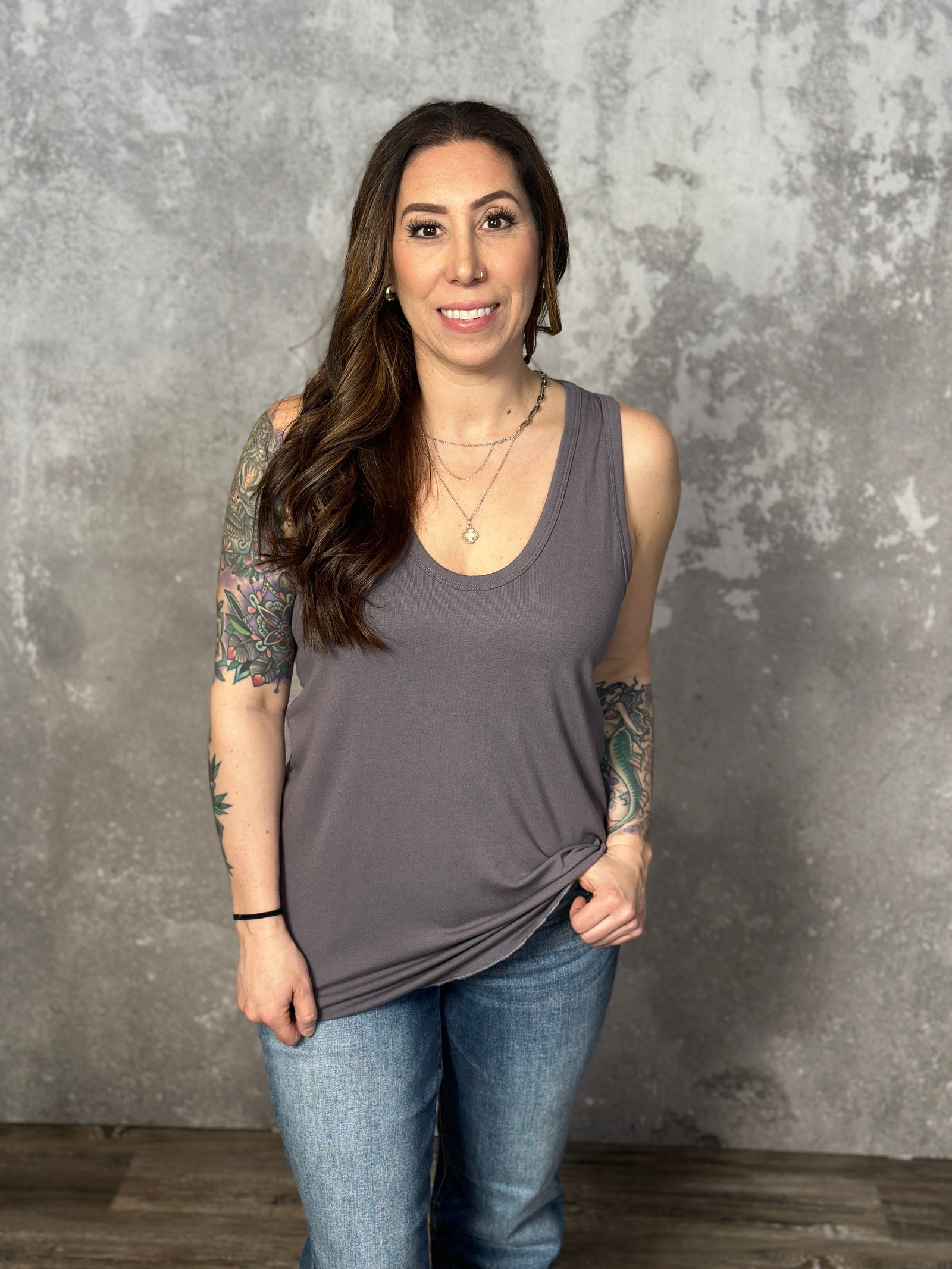 The Nyla Scoop Neck Tank - Charcoal