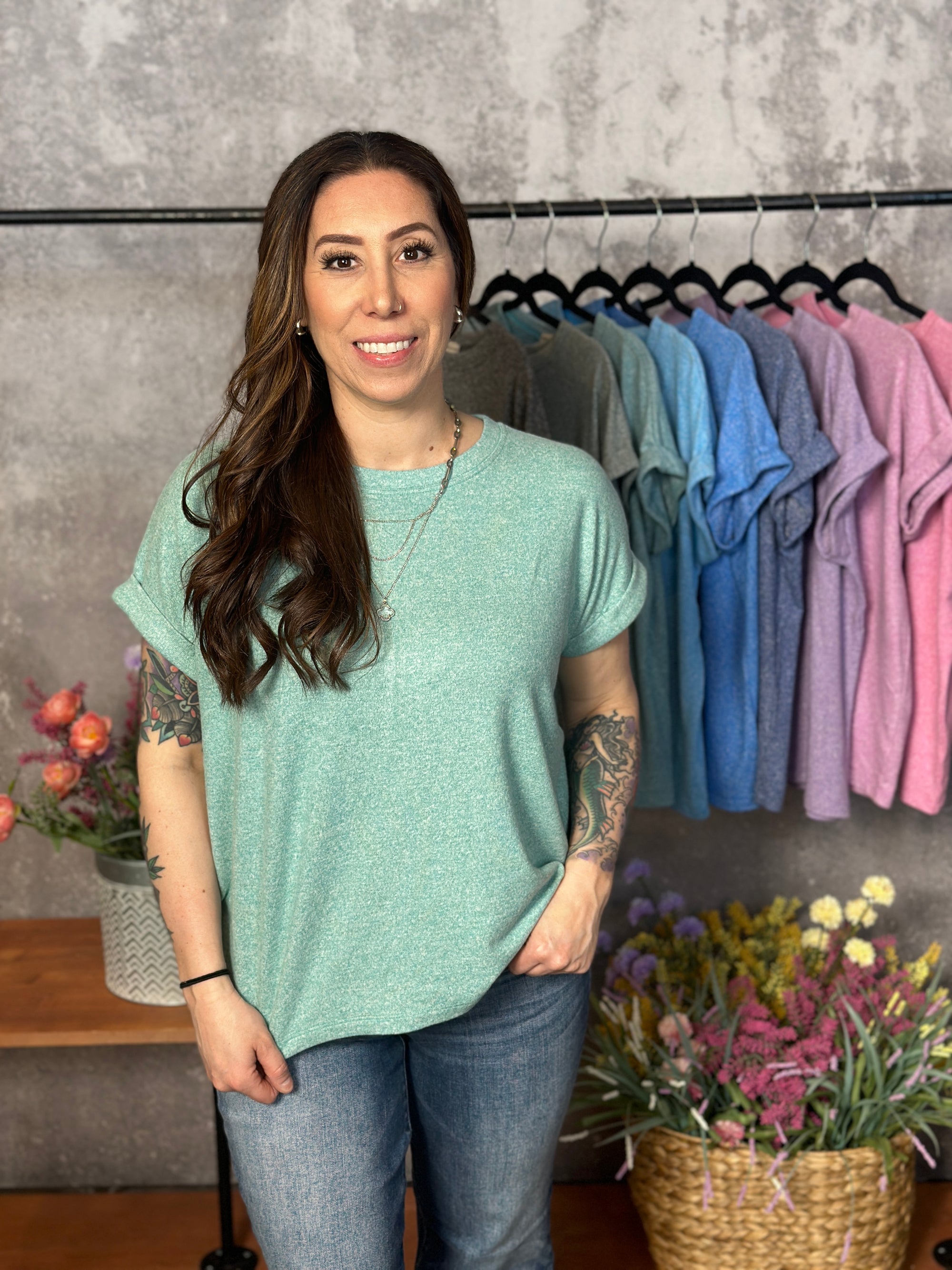 Soft Hacci Round Neck Top - Kelly Green