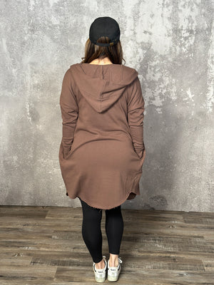 Hooded Longline Cardigan - Brown