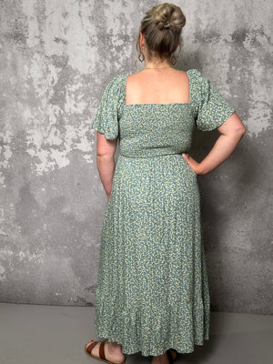 Green Goddess Smocked Floral Maxi Dress (Small - 3X)